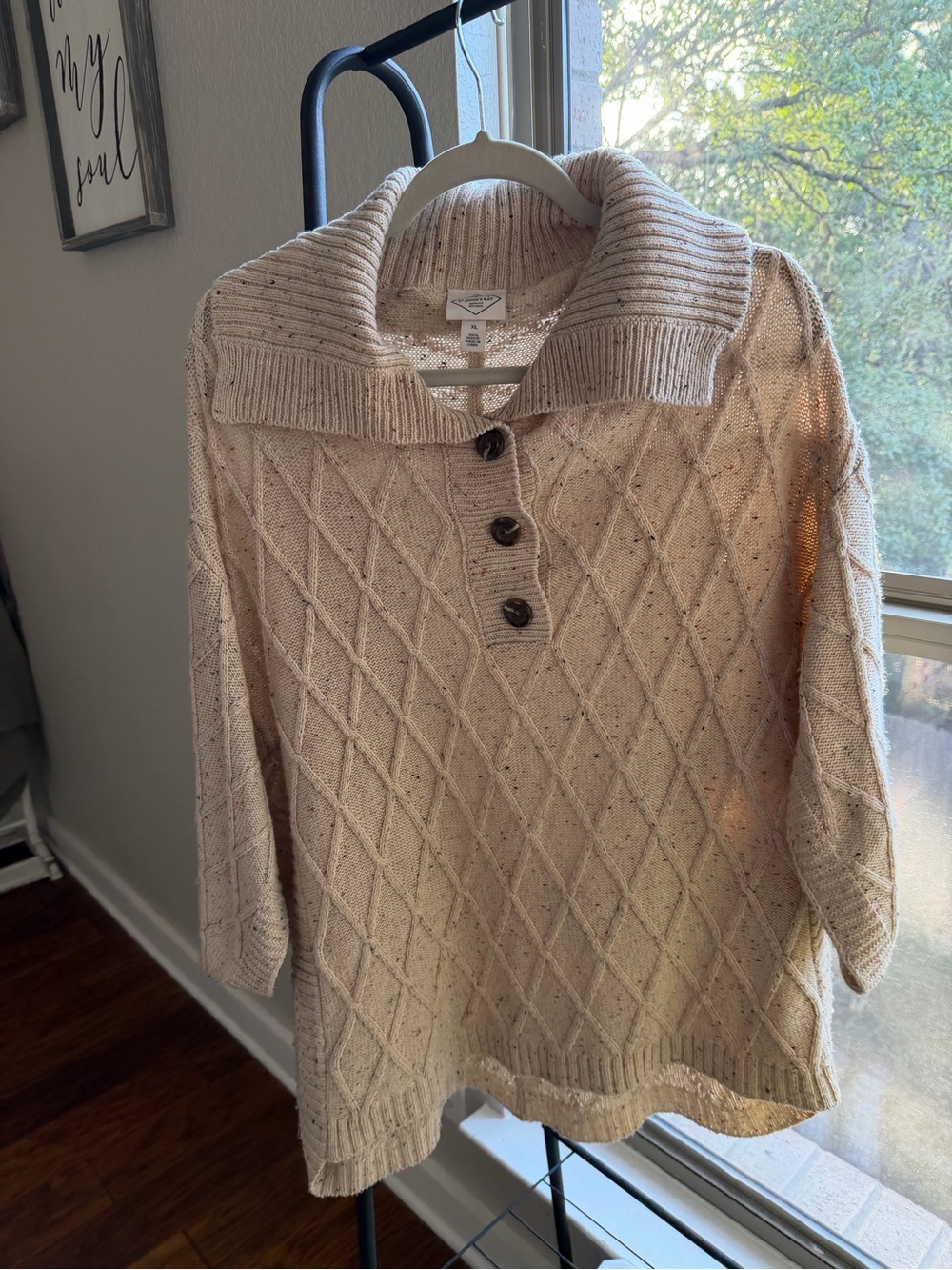 St. John's Bay Cream Shawl-Collar Cable Knit Sweater